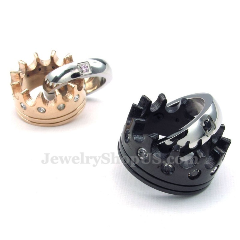 Collana Con Ciondolo Per Coppie Con Anelli In Titanio Con Corona Imperiale (Catena Libera) (Un Paio) Collana Con Ciondolo Per Coppie Con Anelli In Titanio Con Corona Imperiale (Catena Libera) (Un Paio)