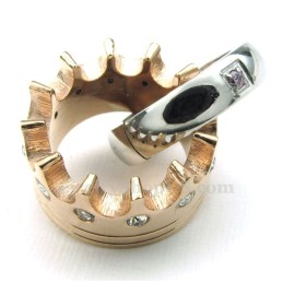 Collana Con Ciondolo Per Coppie Con Anelli In Titanio Con Corona Imperiale (Catena Libera) (Un Paio)