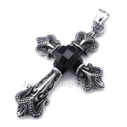 Collana Con Ciondolo A Croce In Titanio Con Zircone Nero (Catena Libera)