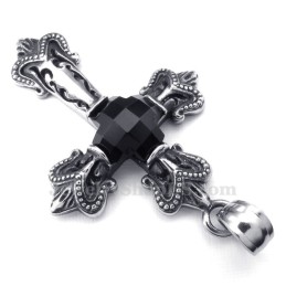 Collana Con Ciondolo A Croce In Titanio Con Zircone Nero (Catena Libera)