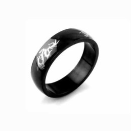 Anello Da Uomo In Titanio Nero Da 6 Mm Con Drago