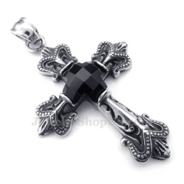 Collana Con Ciondolo A Croce In Titanio Con Zircone Nero (Catena Libera)