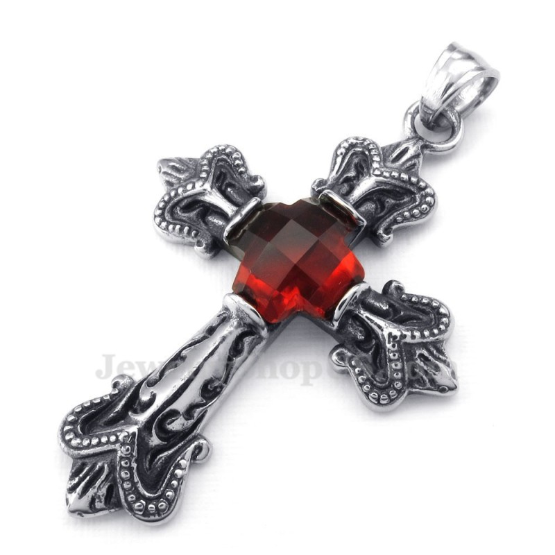 Collana Con Ciondolo A Croce In Zircone Rosso Titanio (Catena Gratuita) Collana Con Ciondolo A Croce In Zircone Rosso Titanio (Catena Gratuita)