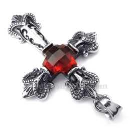 Collana Con Ciondolo A Croce In Zircone Rosso Titanio (Catena Gratuita)