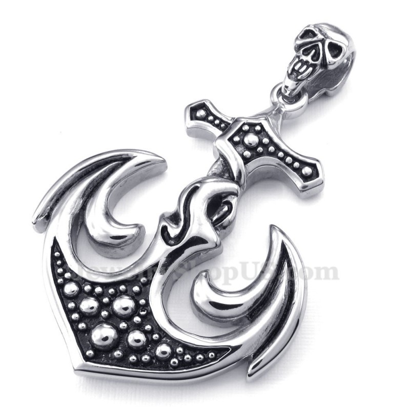 Collana Con Ciondolo A Forma Di Teschio E Ancora In Titanio (Catena Gratuita) Collana Con Ciondolo A Forma Di Teschio E Ancora In Titanio (Catena Gratuita)