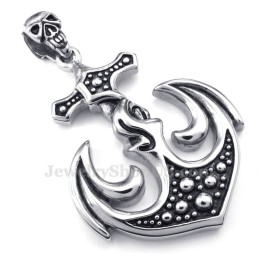 Collana Con Ciondolo A Forma Di Teschio E Ancora In Titanio (Catena Gratuita)
