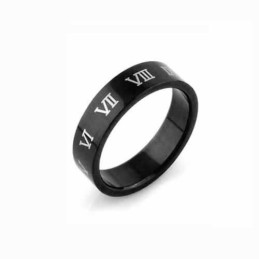 Anello Da Uomo In Titanio Nero Da 6 Mm Con Numeri Romani
