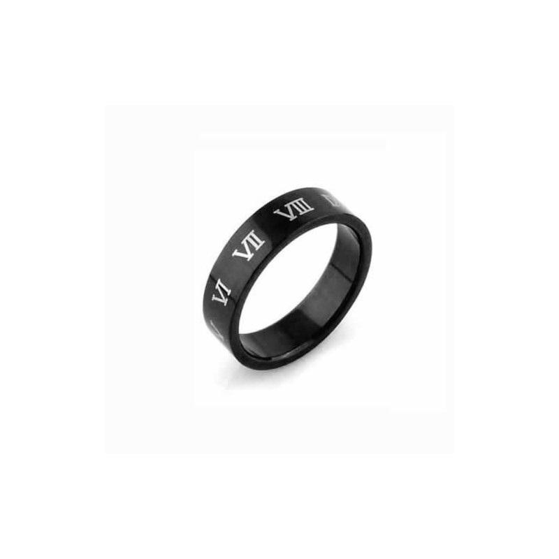Anello Da Uomo In Titanio Nero Da 6 Mm Con Numeri Romani Anello Da Uomo In Titanio Nero Da 6 Mm Con Numeri Romani