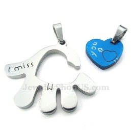 Collana Con Ciondolo A Forma Di Mano Con Cuori Blu In Titanio (Catena Libera) (Un Paio)