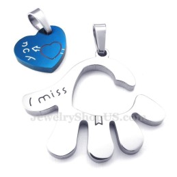 Collana Con Ciondolo A Forma Di Mano Con Cuori Blu In Titanio (Catena Libera) (Un Paio)