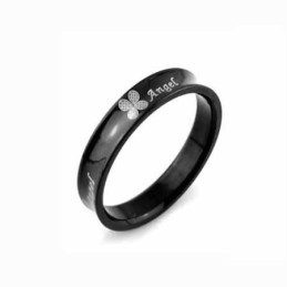 Anello Da Uomo In Titanio Nero Da 6 Mm Con Quadrifoglio