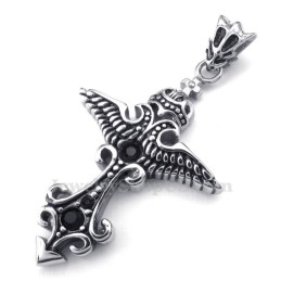 Collana Con Ciondolo In Titanio Con Zircone Nero (Catena Libera)
