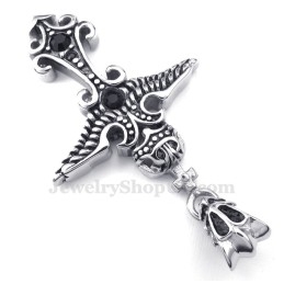 Collana Con Ciondolo In Titanio Con Zircone Nero (Catena Libera)