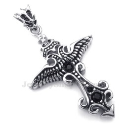 Collana Con Ciondolo In Titanio Con Zircone Nero (Catena Libera)