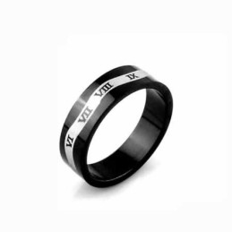 Anello Da Uomo In Titanio Nero Con Numeri Romani, 6 Mm