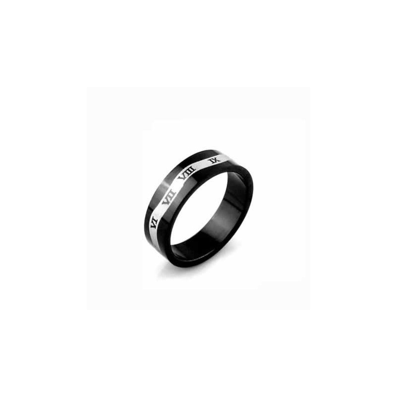 Anello Da Uomo In Titanio Nero Con Numeri Romani, 6 Mm Anello Da Uomo In Titanio Nero Con Numeri Romani, 6 Mm