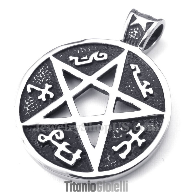 Collana Con Ciondolo A Stella A Cinque Punte In Titanio (Catena Gratuita)