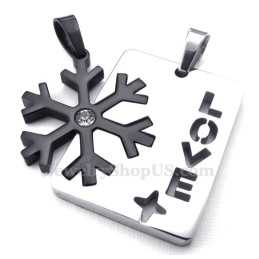 Collana Con Ciondolo A Forma Di Fiocco Di Neve In Titanio Nero Per Coppie (Catena Libera) (Un Paio)