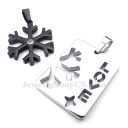 Collana Con Ciondolo A Forma Di Fiocco Di Neve In Titanio Nero Per Coppie (Catena Libera) (Un Paio)