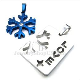 Collana Con Ciondolo A Forma Di Fiocco Di Neve Blu In Titanio Per Coppie (Catena Gratuita) (Un Paio)