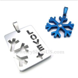 Collana Con Ciondolo A Forma Di Fiocco Di Neve Blu In Titanio Per Coppie (Catena Gratuita) (Un Paio)