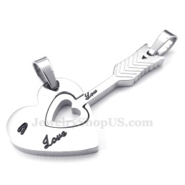 Collana Con Ciondolo A Forma Di Cuore Con Freccia Di Cupido In Argento Titanio (Catena Libera) (Un Paio)
