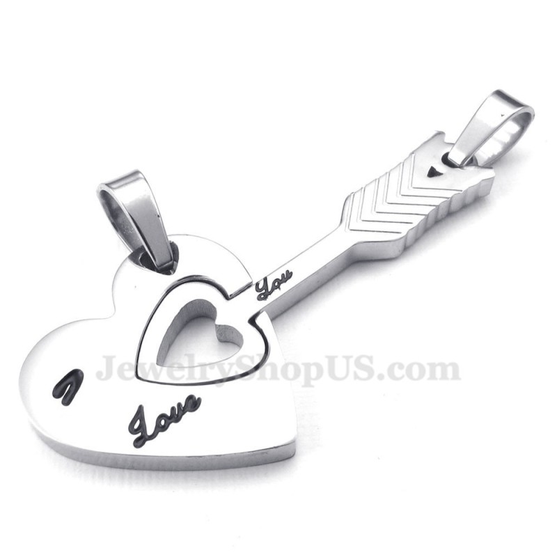 Collana Con Ciondolo A Forma Di Cuore Con Freccia Di Cupido In Argento Titanio (Catena Libera) (Un Paio) Collana Con Ciondolo A Forma Di Cuore Con Freccia Di Cupido In Argento Titanio (Catena Libera) (Un Paio)