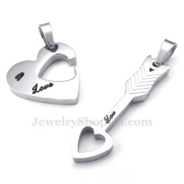 Collana Con Ciondolo A Forma Di Cuore Con Freccia Di Cupido In Argento Titanio (Catena Libera) (Un Paio)