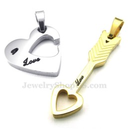 Collana Con Ciondolo A Forma Di Cuore Con Freccia Di Cupido In Titanio E Oro (Catena Libera) (Un Paio)