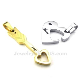 Collana Con Ciondolo A Forma Di Cuore Con Freccia Di Cupido In Titanio E Oro (Catena Libera) (Un Paio)