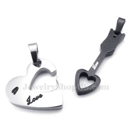 Collana Con Ciondolo A Forma Di Cuore Con Freccia Di Cupido In Titanio Nero (Catena Libera) (Un Paio)