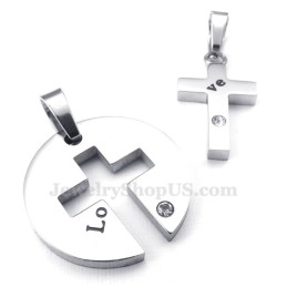Collana Con Ciondolo A Croce In Titanio E Argento Per Coppie (Catena Libera) (Un Paio)