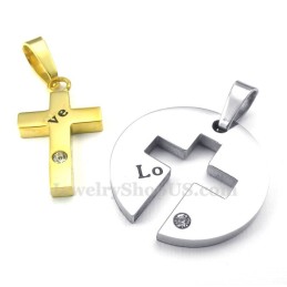 Collana Con Ciondolo A Croce In Titanio E Oro Per Coppie (Catena Libera) (Un Paio)