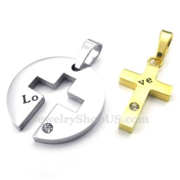 Collana Con Ciondolo A Croce In Titanio E Oro Per Coppie (Catena Libera) (Un Paio)