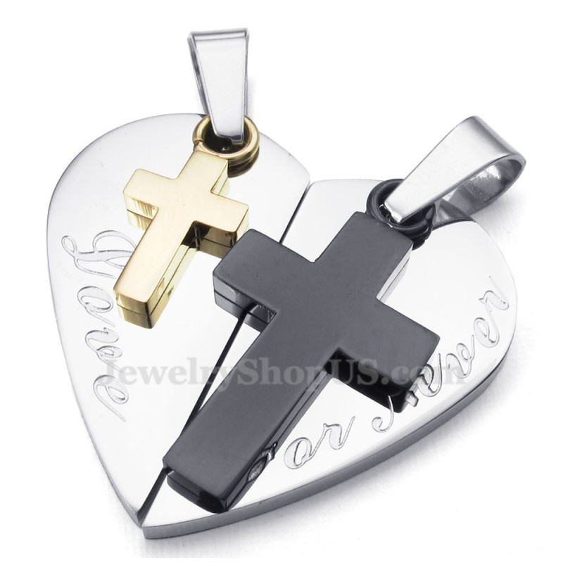 Collana Con Ciondolo A Forma Di Cuore A Doppia Croce In Titanio Per Coppie (Catena Libera) (Un Paio) Collana Con Ciondolo A Forma Di Cuore A Doppia Croce In Titanio Per Coppie (Catena Libera) (Un Paio)