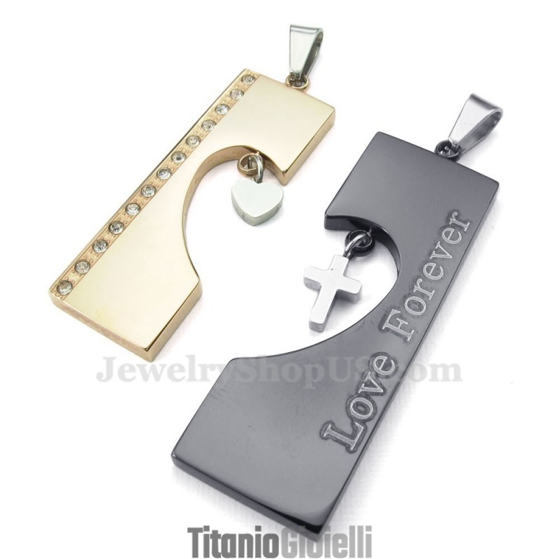 Collana Con Ciondolo A Forma Di Cuore In Titanio Bicolore (Catena Libera) (Un Paio)