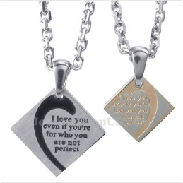 Collana Con Ciondolo Quadrato In Titanio Per Coppie (Catena Libera) (Un Paio)