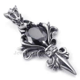 Collana Con Ciondolo In Titanio Con Zircone Nero (Catena Libera)