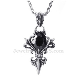 Collana Con Ciondolo In Titanio Con Zircone Nero (Catena Libera)
