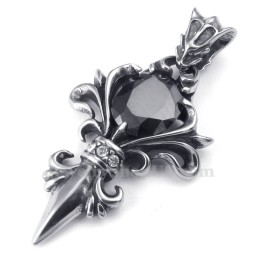 Collana Con Ciondolo In Titanio Con Zircone Nero (Catena Libera)