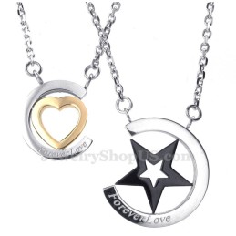 Collana Con Ciondolo A Forma Di Coppia Di Cuori E Stelle In Titanio (Catena Libera) (Un Paio)