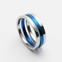 Anello Da Uomo In Titanio Blu E Argento Da 6 Mm