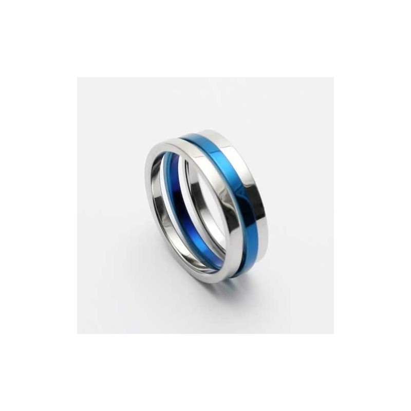 Anello Da Uomo In Titanio Blu E Argento Da 6 Mm Anello Da Uomo In Titanio Blu E Argento Da 6 Mm
