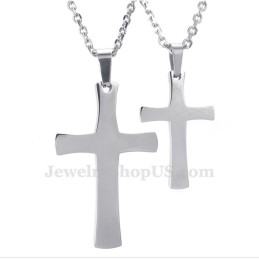 Collana Con Ciondolo A Croce In Argento E Titanio Per Coppie (Catena Libera) (Un Paio)