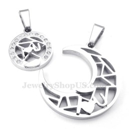 Collana Con Ciondolo A Forma Di Luna E Stelle In Argento E Titanio (Catena Libera) (Un Paio)