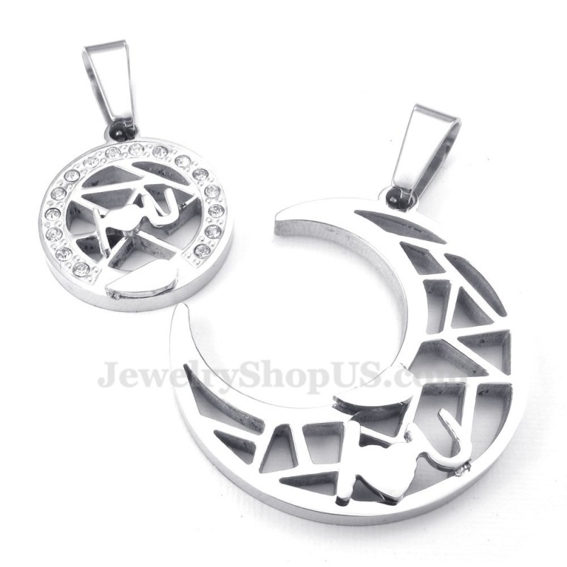 Collana Con Ciondolo A Forma Di Luna E Stelle In Argento E Titanio (Catena Libera) (Un Paio) Collana Con Ciondolo A Forma Di Luna E Stelle In Argento E Titanio (Catena Libera) (Un Paio)