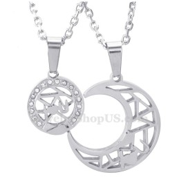 Collana Con Ciondolo A Forma Di Luna E Stelle In Argento E Titanio (Catena Libera) (Un Paio)