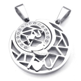 Collana Con Ciondolo A Forma Di Luna E Stelle In Argento E Titanio (Catena Libera) (Un Paio)