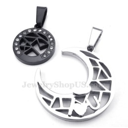 Collana Con Ciondolo A Forma Di Luna E Stelle In Titanio (Catena Libera) (Un Paio)