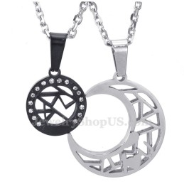 Collana Con Ciondolo A Forma Di Luna E Stelle In Titanio (Catena Libera) (Un Paio)